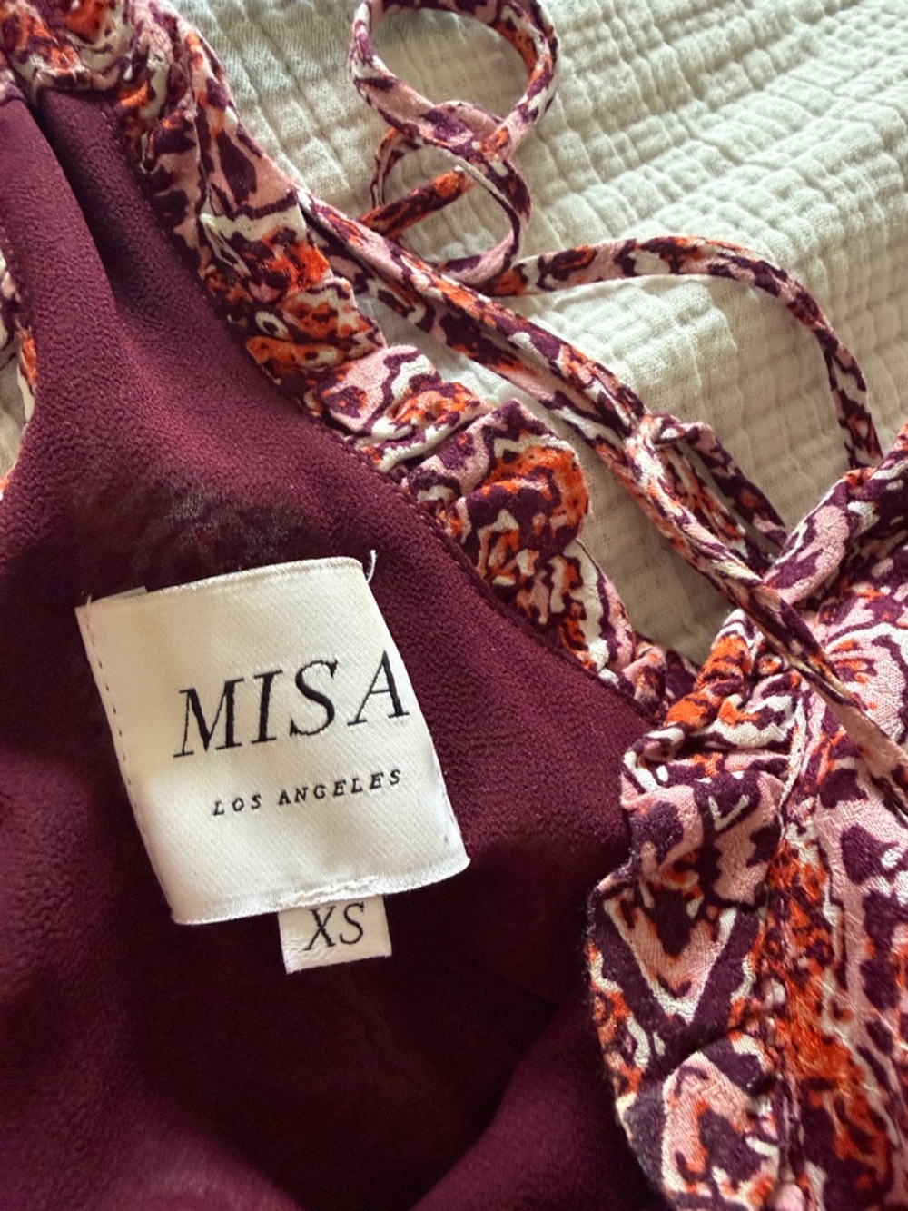 MISA Los Angeles Thale Maxi Floral Dress Autumn Paisley Pink Rust Wine XS Ruffle